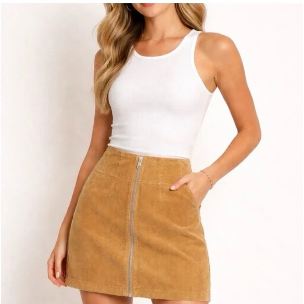 Tan Corduroy Mini Skirt